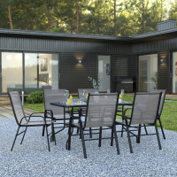 Flash Furniture TLH-089REC-303CGY6-GG Brazos 7 Piece Outdoor Patio Dining Set - 55